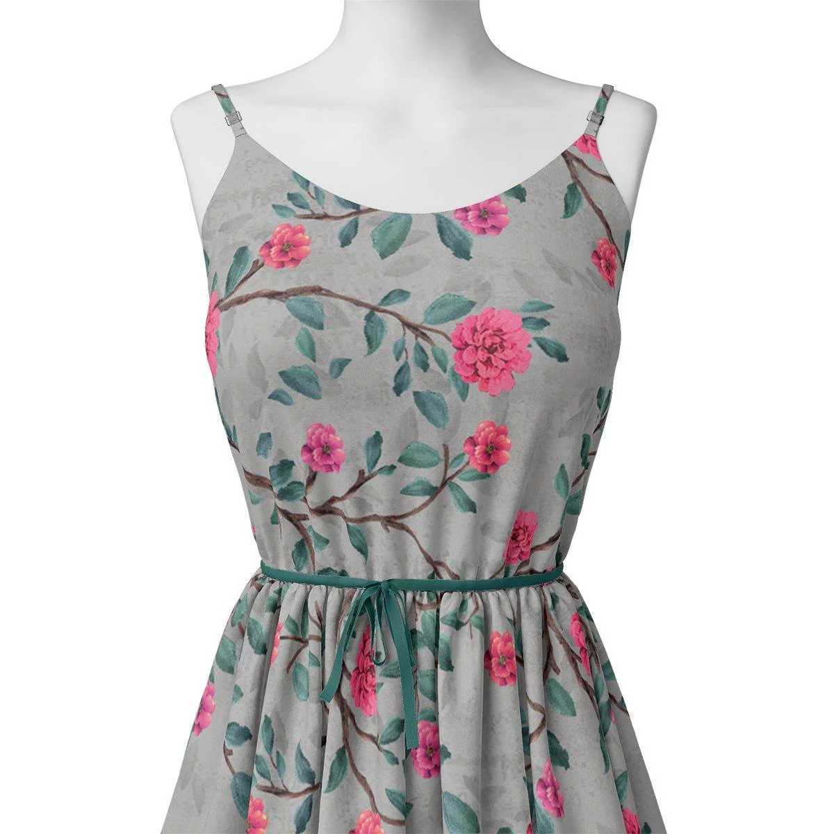 Pink Flower And Branch Digital Printed Fabric - Kora Silk - Image 2