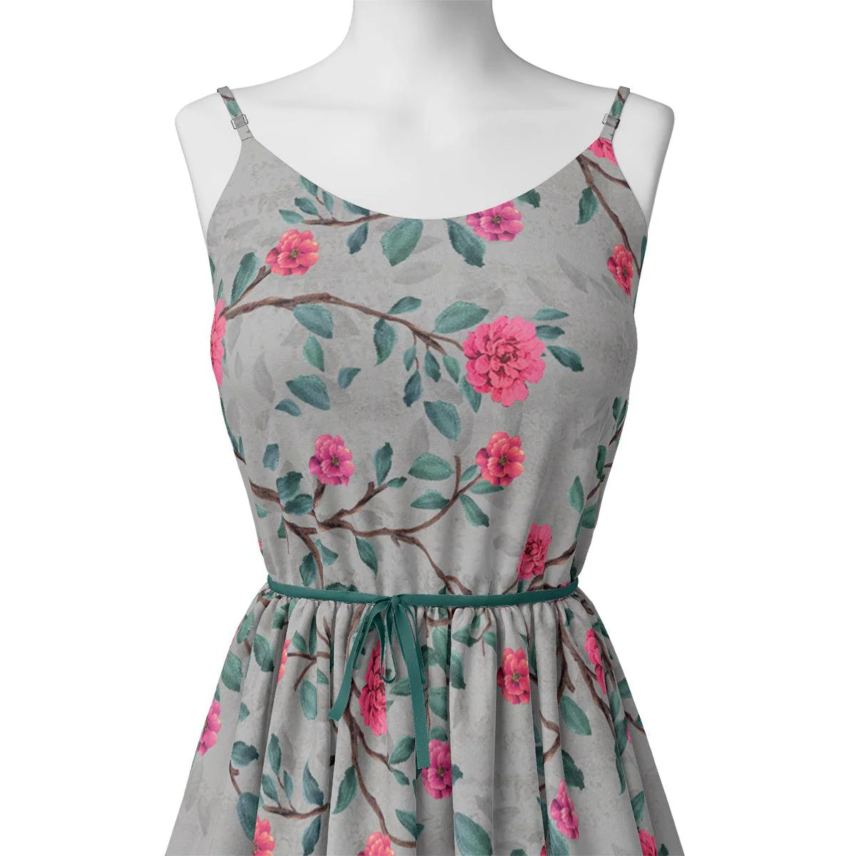 Pink Flower And Branch Digital Printed Fabric - Pure Cotton - Image 2