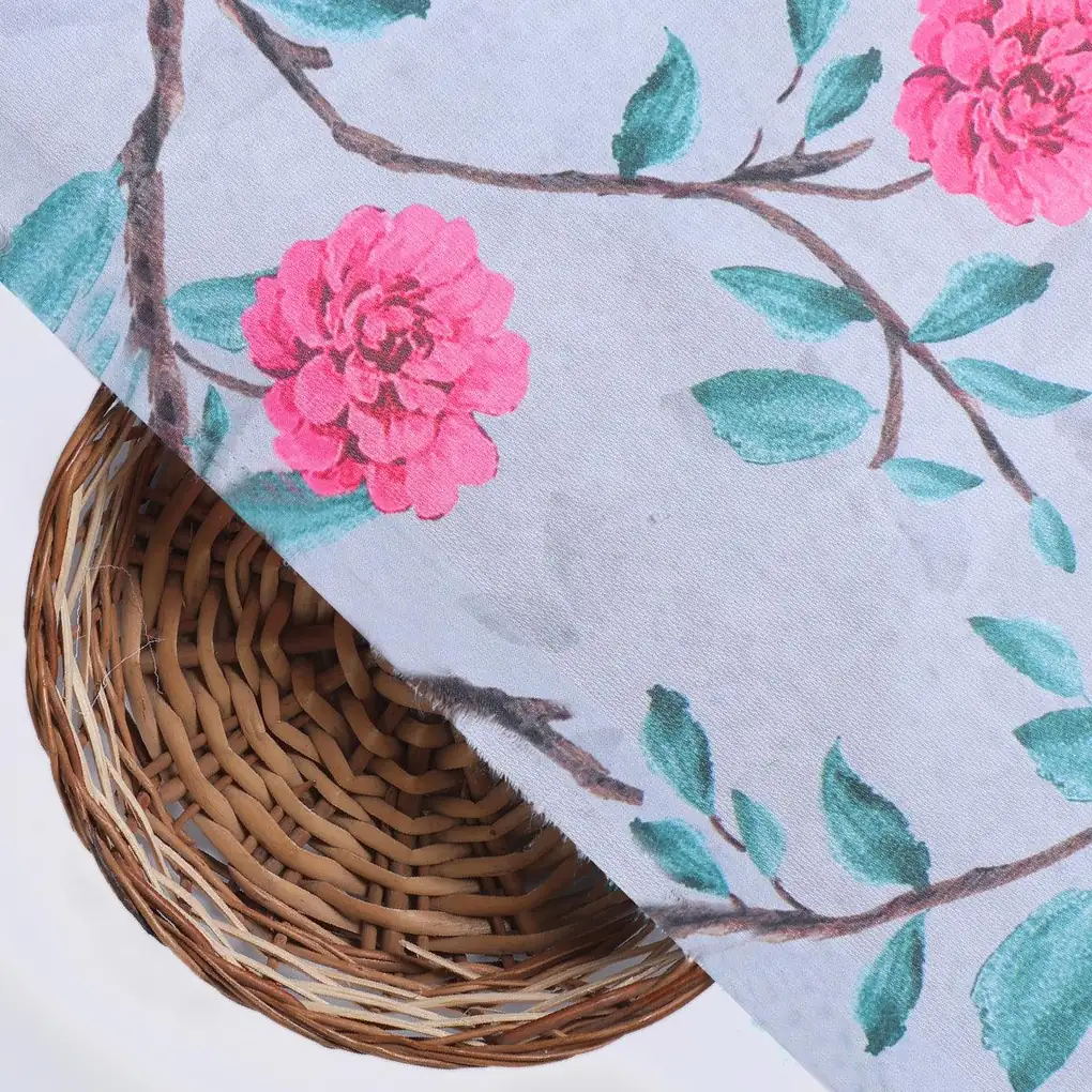 Pink Flower And Branch Digital Printed Fabric - Rayon - Image 2