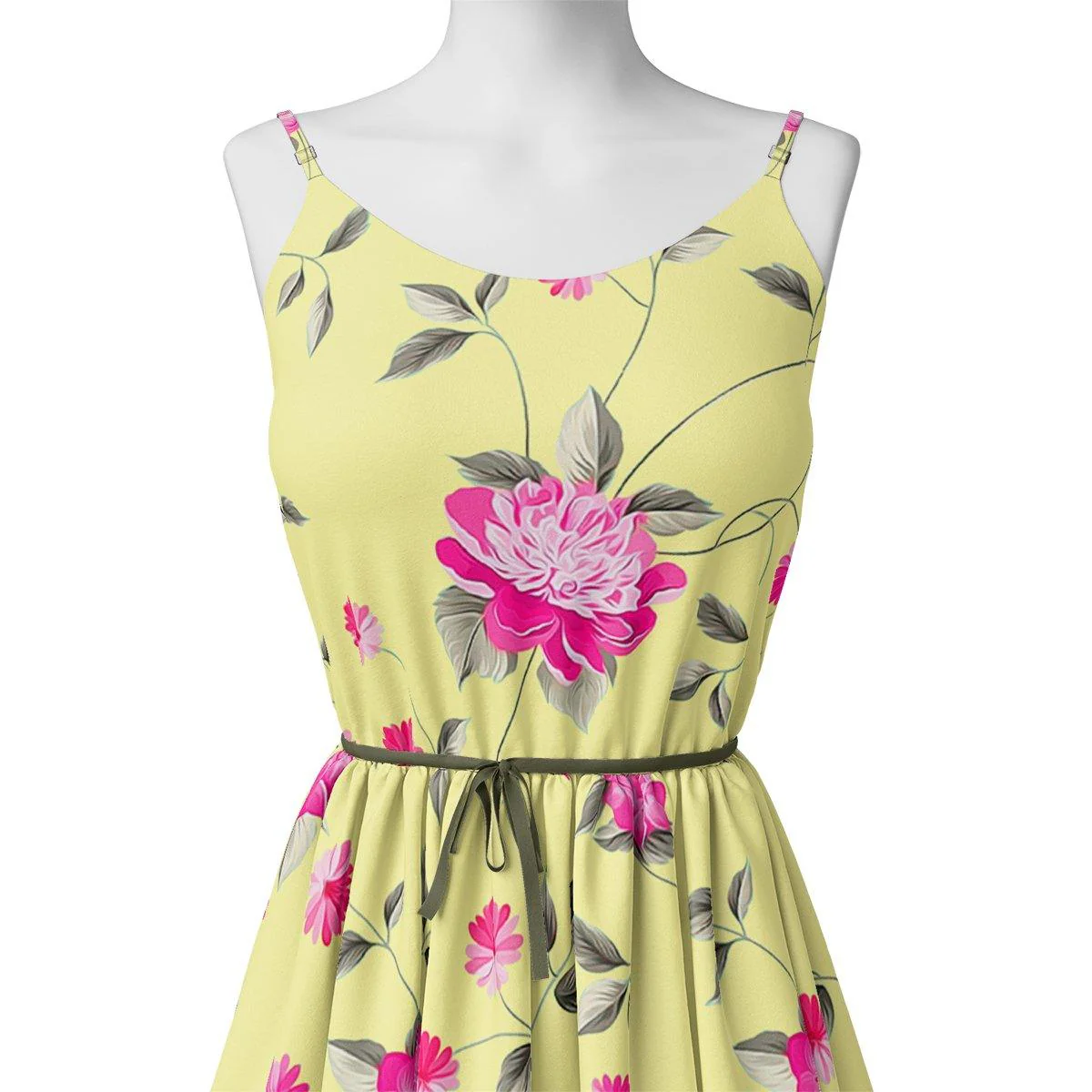 Pink Flower On Lemon Yellow Digital Printed Fabric - Image 2