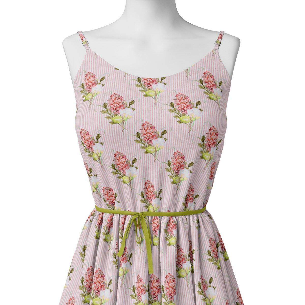 Pink Flower Pack With Stripes Digital Printed Fabric - Image 2