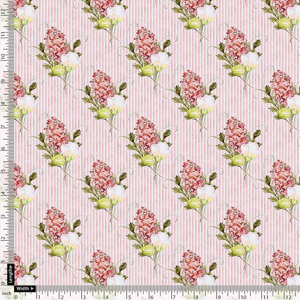 Pink Flower Pack With Stripes Digital Printed Fabric - Image 3