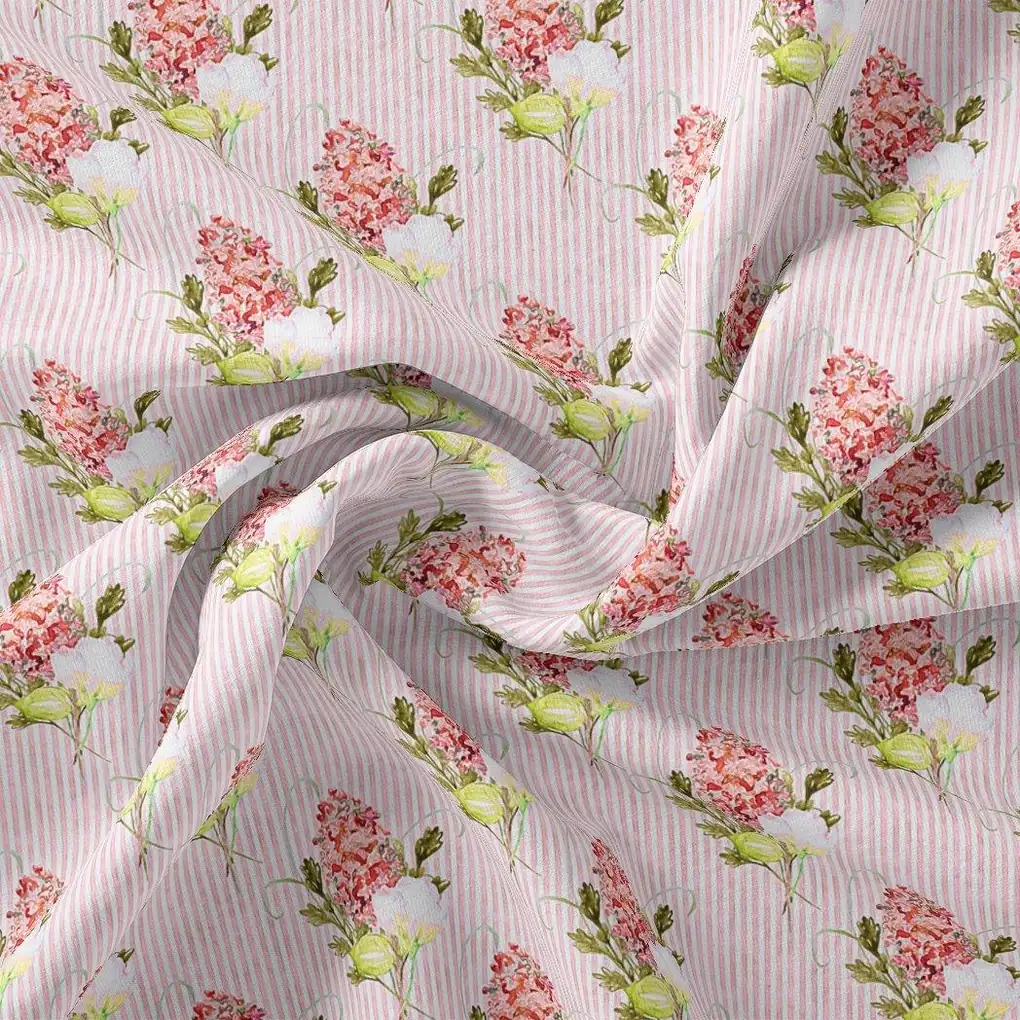 Pink Flower Pack With Stripes Digital Printed Fabric - Image 4