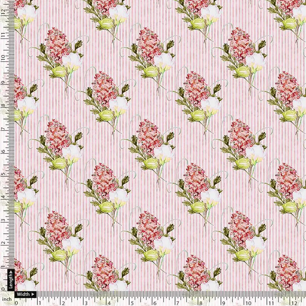 Pink Flower Pack With Stripes Digital Printed Fabric  - Kora Silk - Image 4