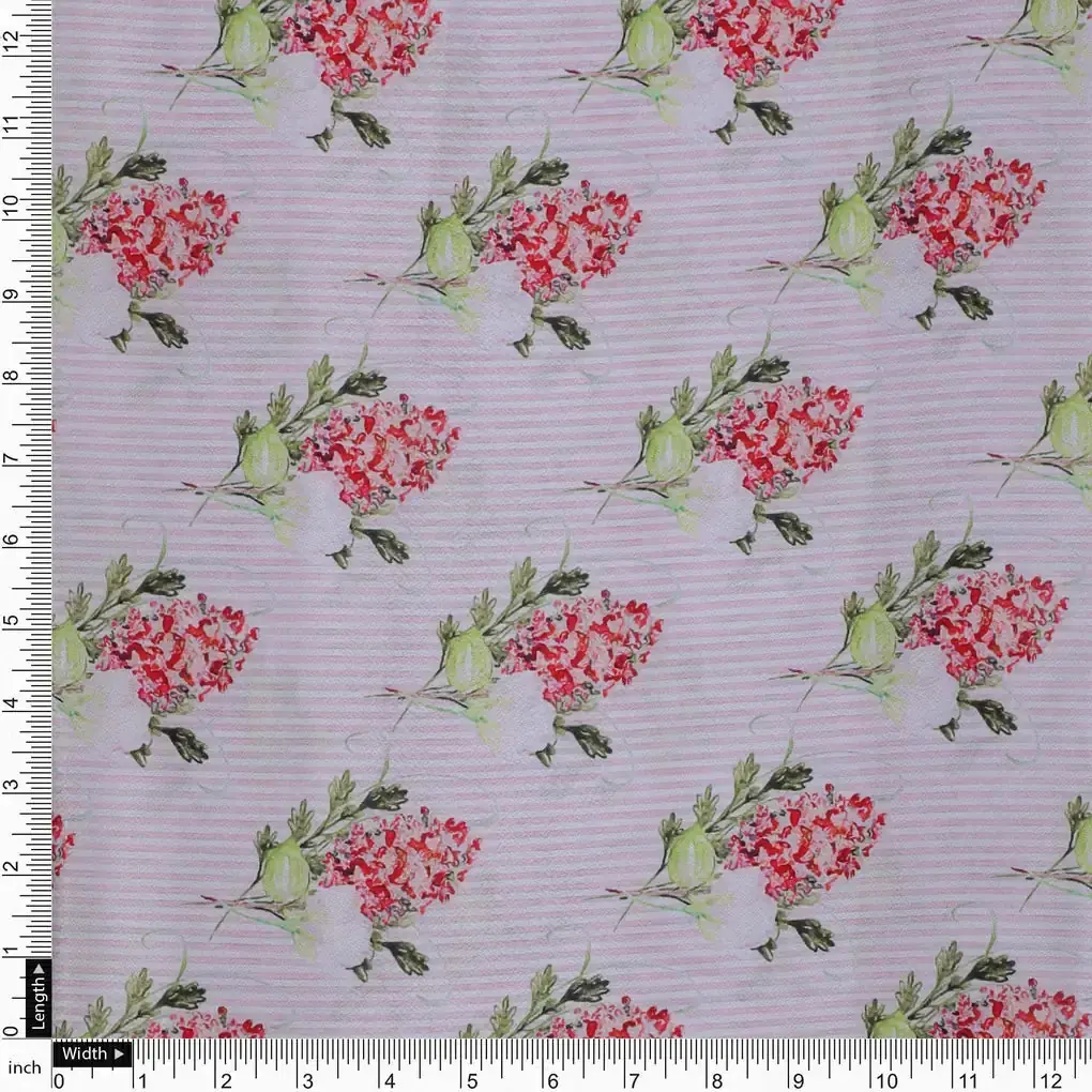 Pink Flower Pack With Stripes Digital Printed Fabric  - Crepe - Image 4