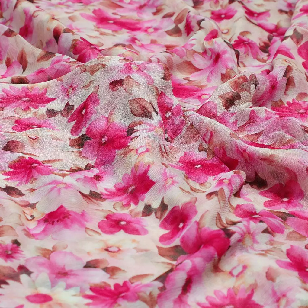 Pink Flower Printed Pure Chiffon Fabric - Image 2