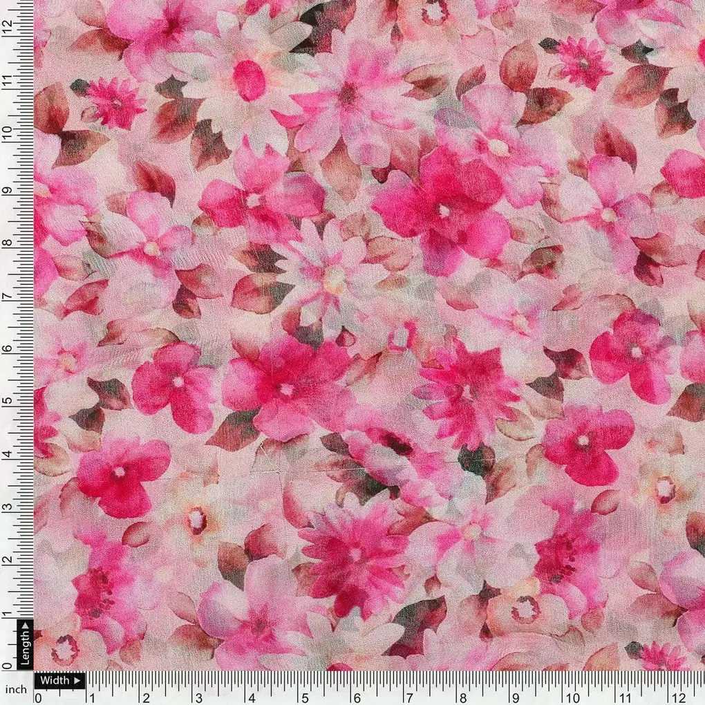 Pink Flower Printed Pure Chiffon Fabric - Image 3