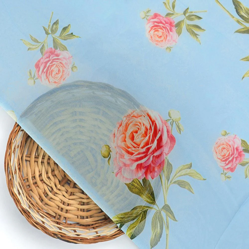 Skyblue Flower Pure Georgette Printed Fabric - Image 2