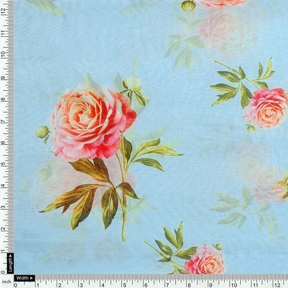 Skyblue Flower Pure Georgette Printed Fabric - Image 4