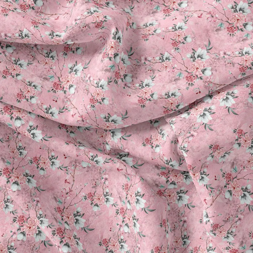 Pink Flower Weightless Printed Fabric - Image 4