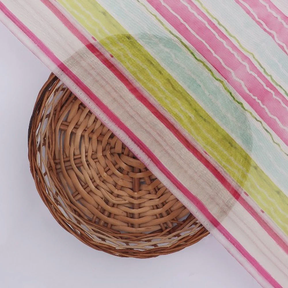 Pink & Green Striped Organza Fabric - Image 3