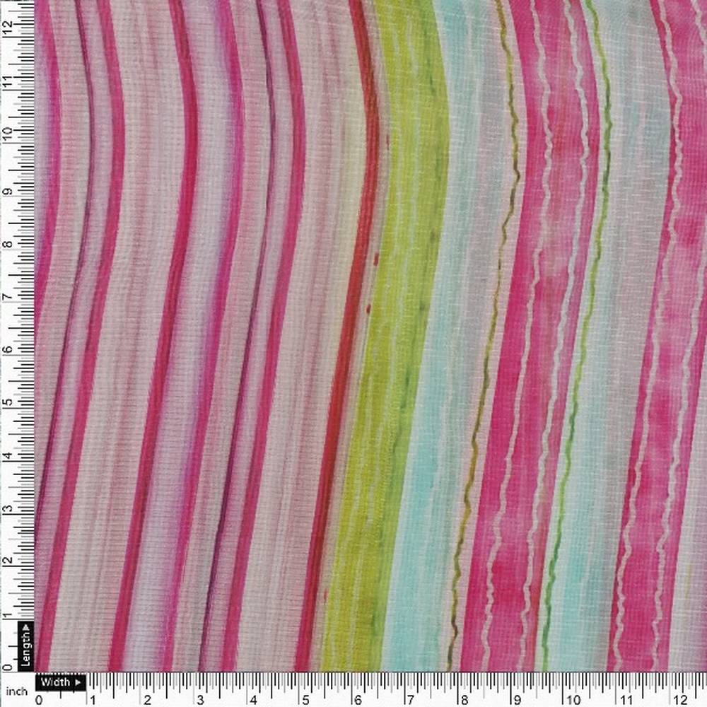 Pink & Green Striped Organza Fabric - Image 4