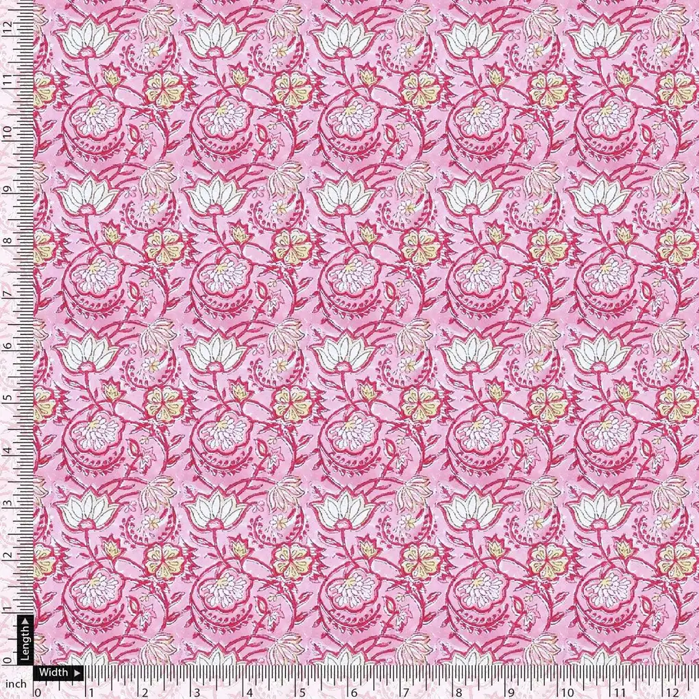 Pink Jecobean Silk Crepe Printed Fabric - Image 5