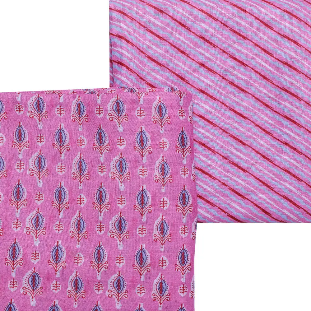 Pink Linen Printed Unstitched Fabric Set (5 Meter Set) - Image 3