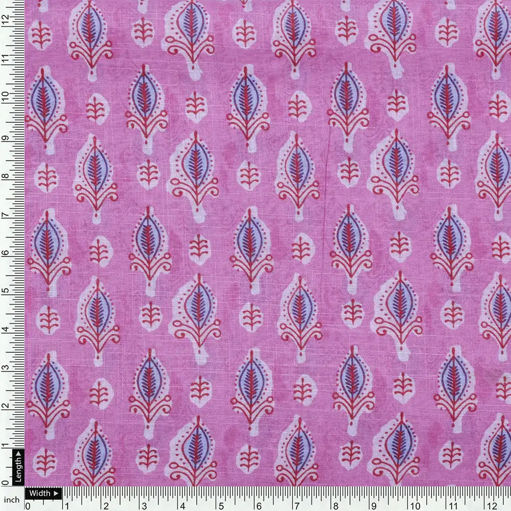 Pink Linen Printed Unstitched Fabric Set (5 Meter Set) - Image 5
