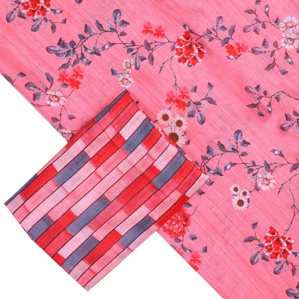 Pink Mul Cotton Printed Unstitched Fabric Set (5 Meter Set) - Image 2