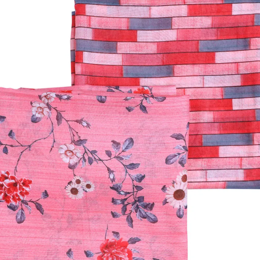Pink Mul Cotton Printed Unstitched Fabric Set (5 Meter Set) - Image 3