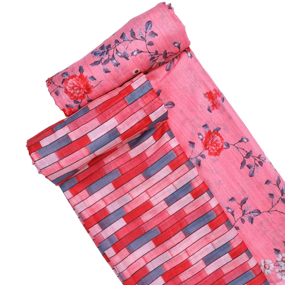 Pink Mul Cotton Printed Unstitched Fabric Set (5 Meter Set) - Image 4