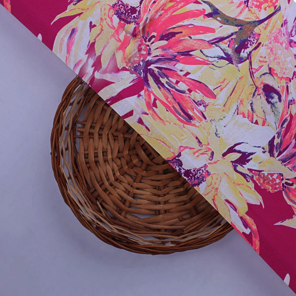 Pink Multicolor Floral Printed Japan Satin Fabric - Image 2