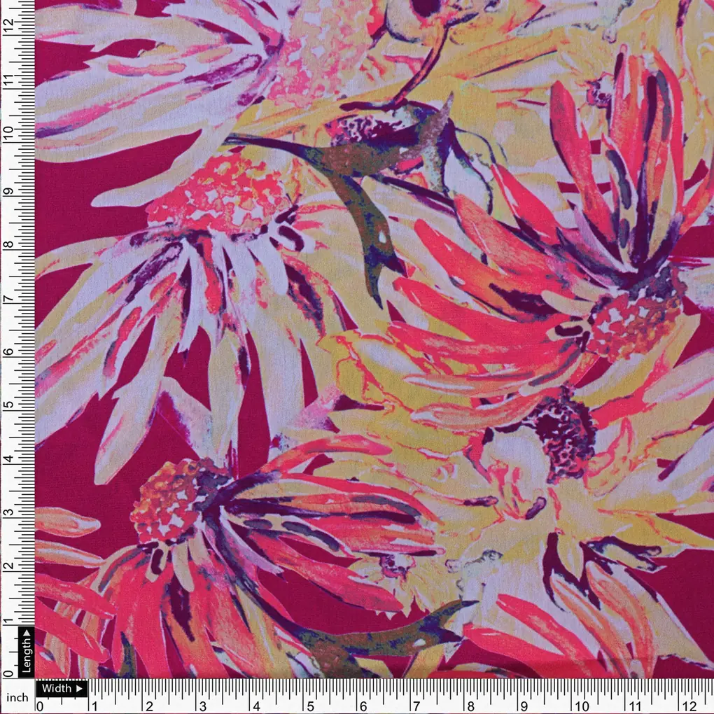 Pink Multicolor Floral Printed Japan Satin Fabric - Image 4