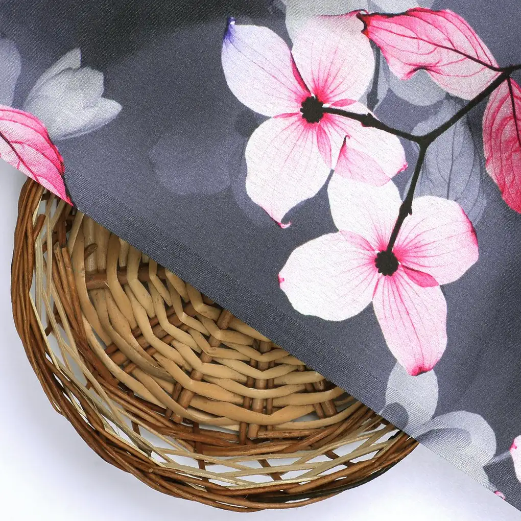 Pink Orchid Flower With Grey Background Digital Printed Fabric - Japan Satin - Image 2