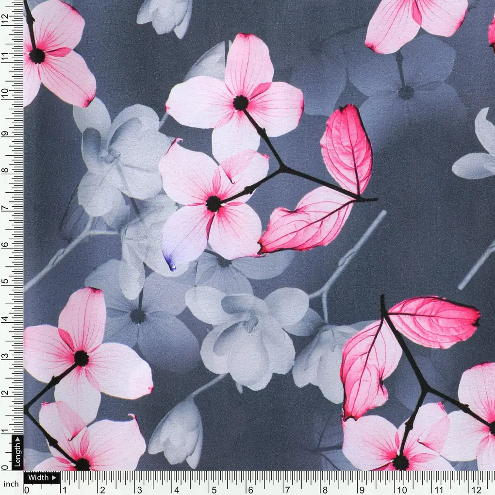 Pink Orchid Flower With Grey Background Digital Printed Fabric - Japan Satin - Image 4