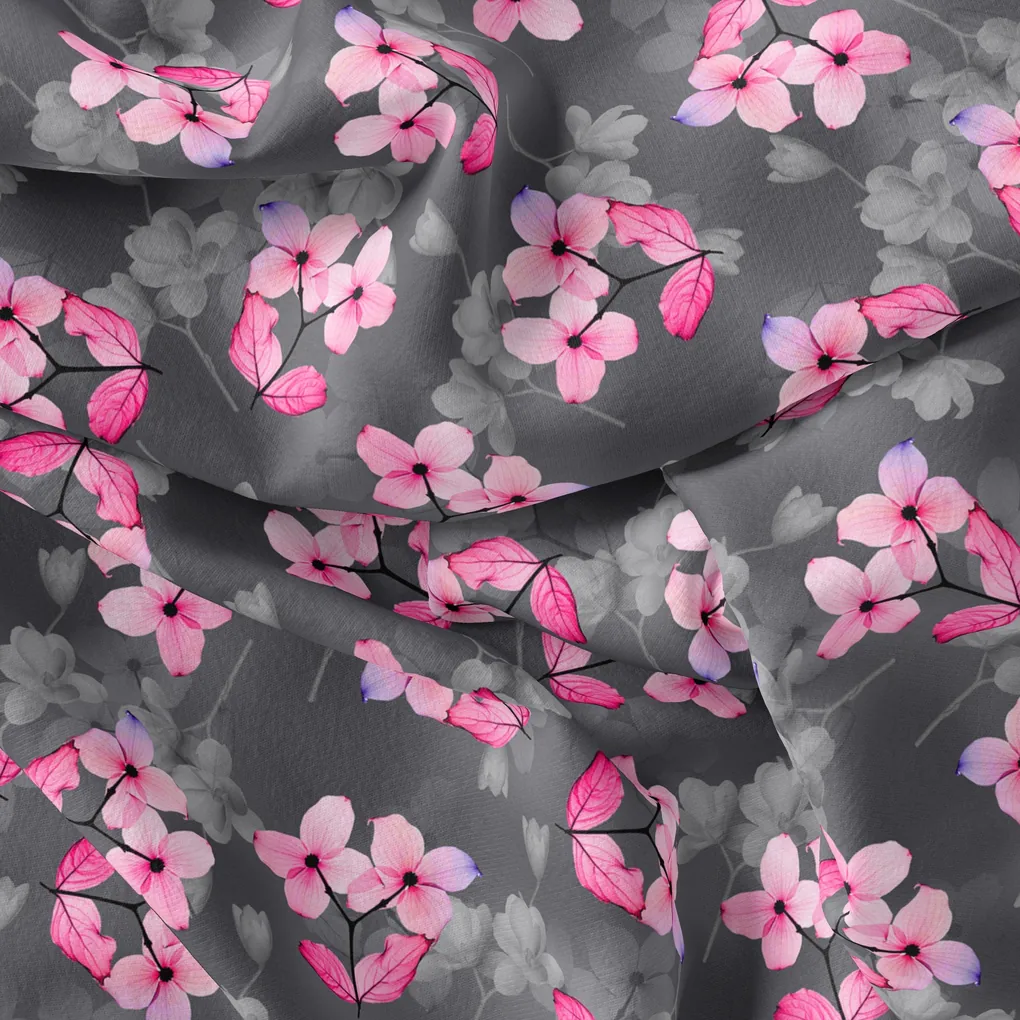 Pink Orchid Flower With Grey Background Digital Printed Fabric - Poly Muslin - Image 4