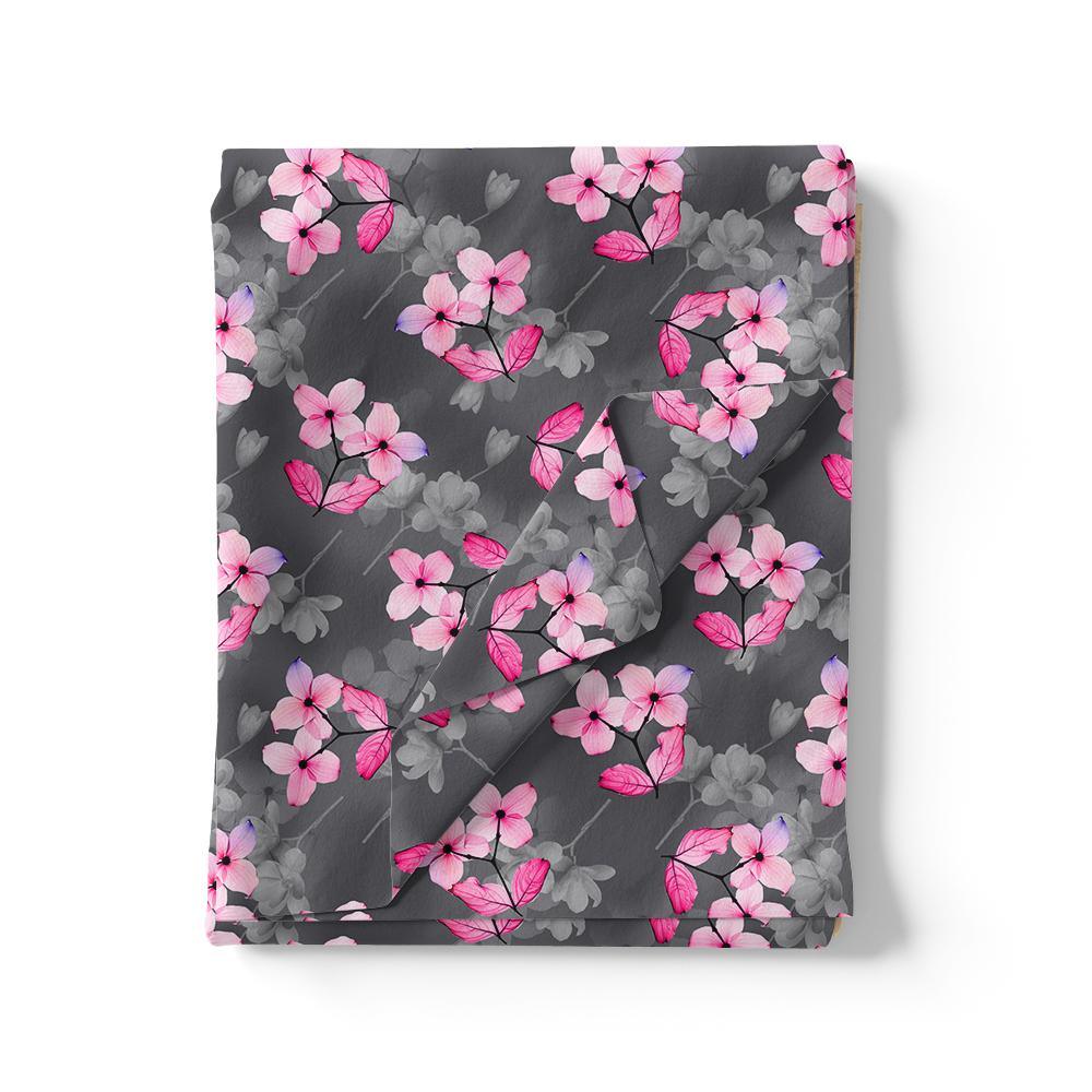 Pink Orchid Flower With Grey Background Digital Printed Fabric - Cotton - Image 3