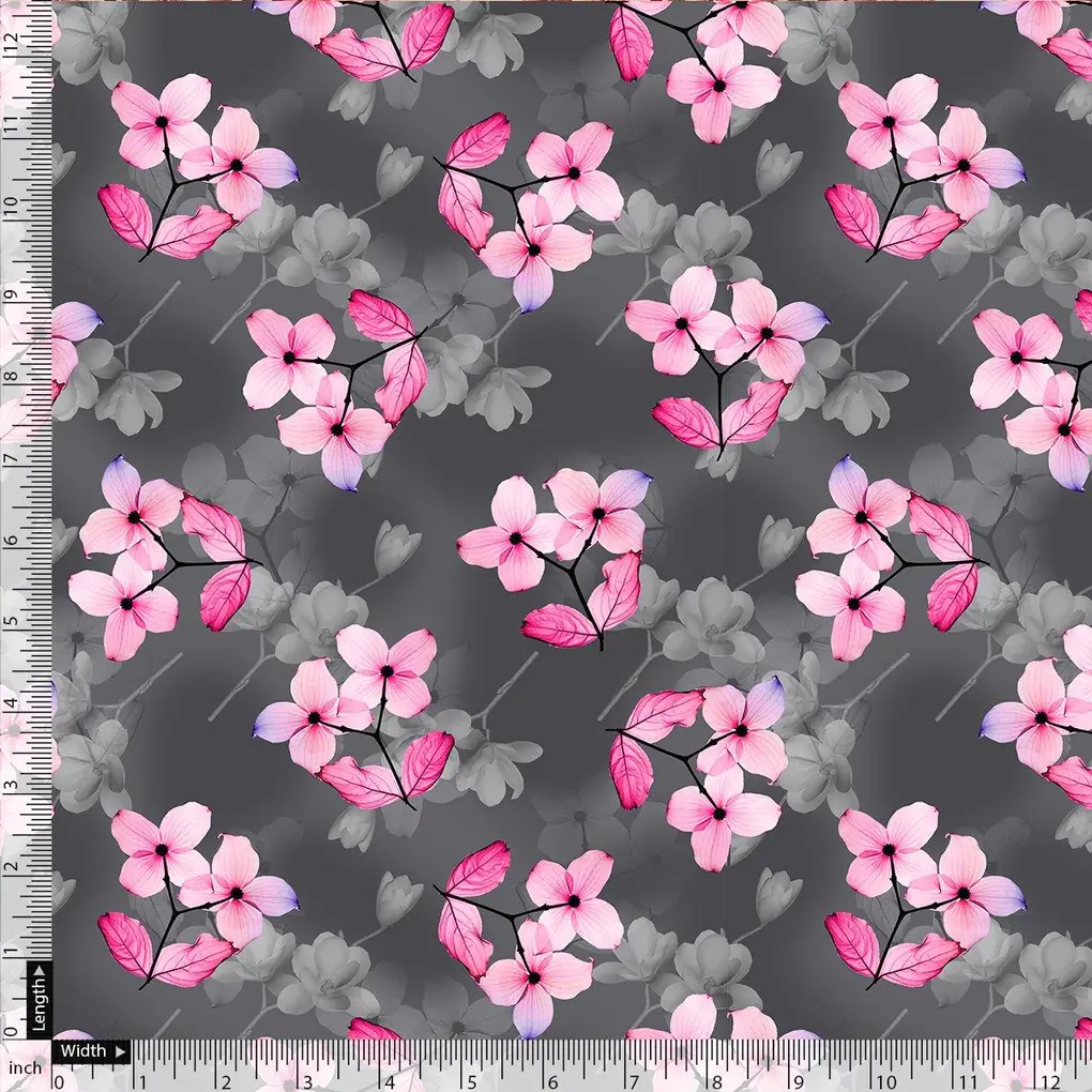 Pink Orchid Flower With Grey Background Digital Printed Fabric - Cotton - Image 5