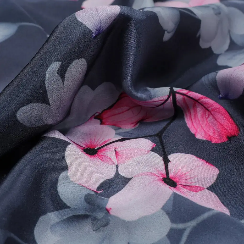 Pink Orchid Flower With Grey Background Digital Printed Fabric - Silk Crepe - Image 3
