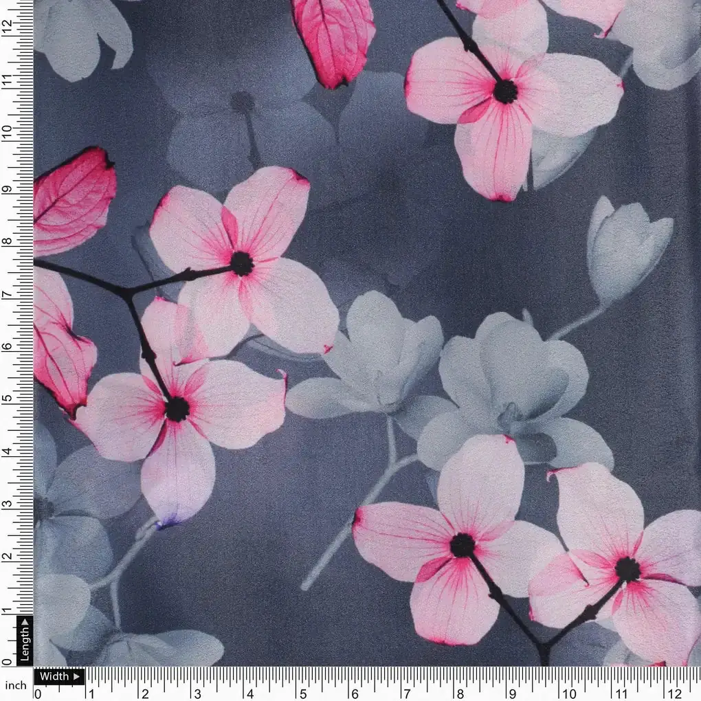 Pink Orchid Flower With Grey Background Digital Printed Fabric - Silk Crepe - Image 4