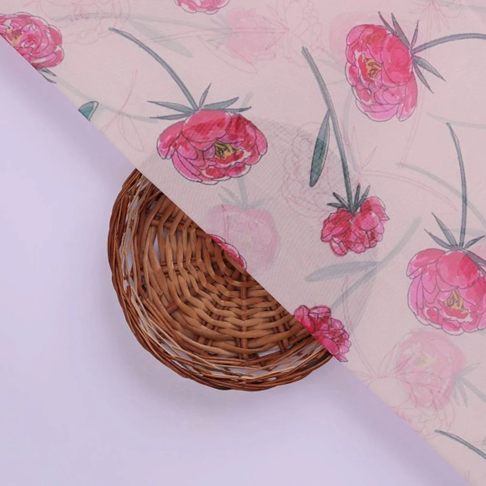 Pink Peony Floral Watercolour Print Organza Fabric - Image 3
