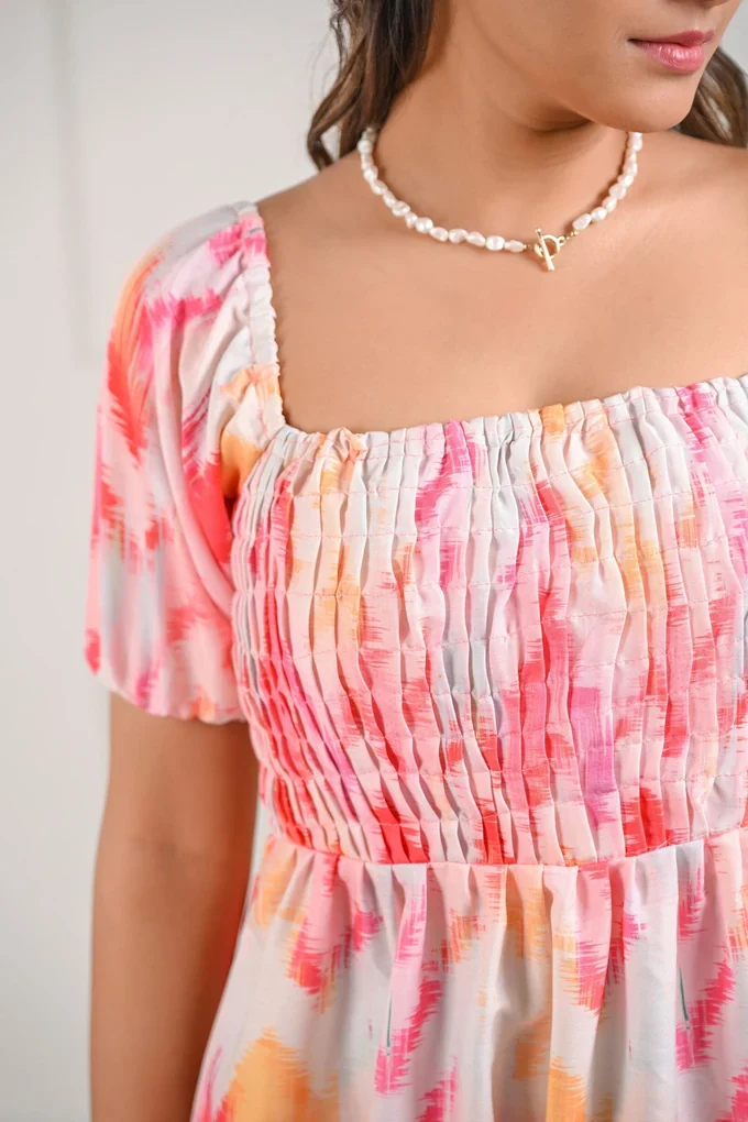 Pink Printed Muslin Dress - Image 2
