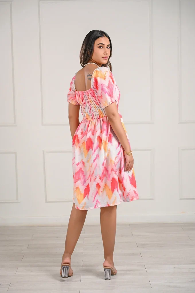 Pink Printed Muslin Dress - Image 3