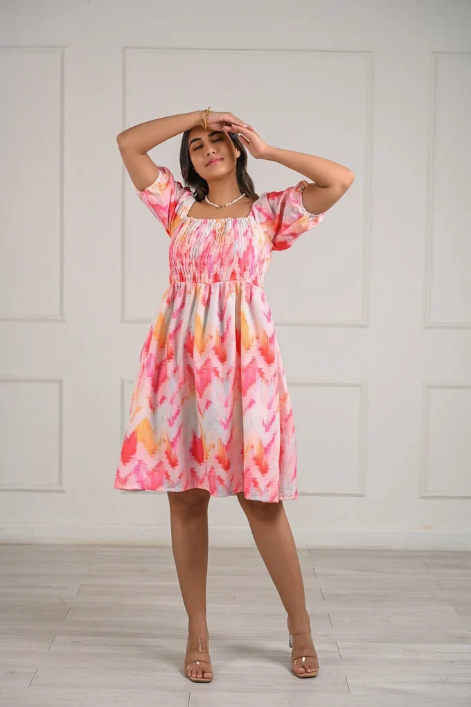 Pink Printed Muslin Dress - Image 4