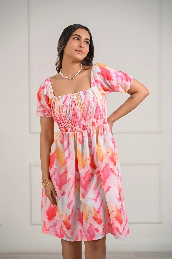 Pink Printed Muslin Dress - Image 5