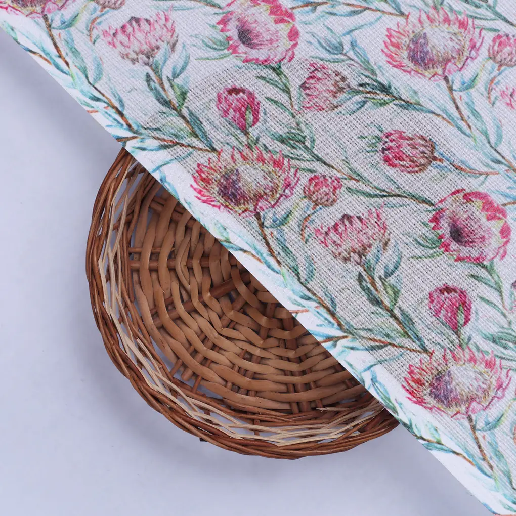 Pink Protea Floral Printed Kota Doria Fabric - Image 2