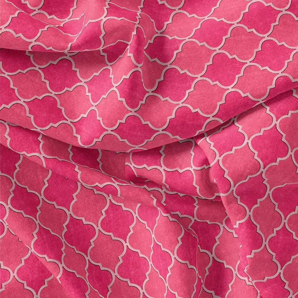 Pink Quatrefoil Patterns Digital Printed Fabric - Image 3