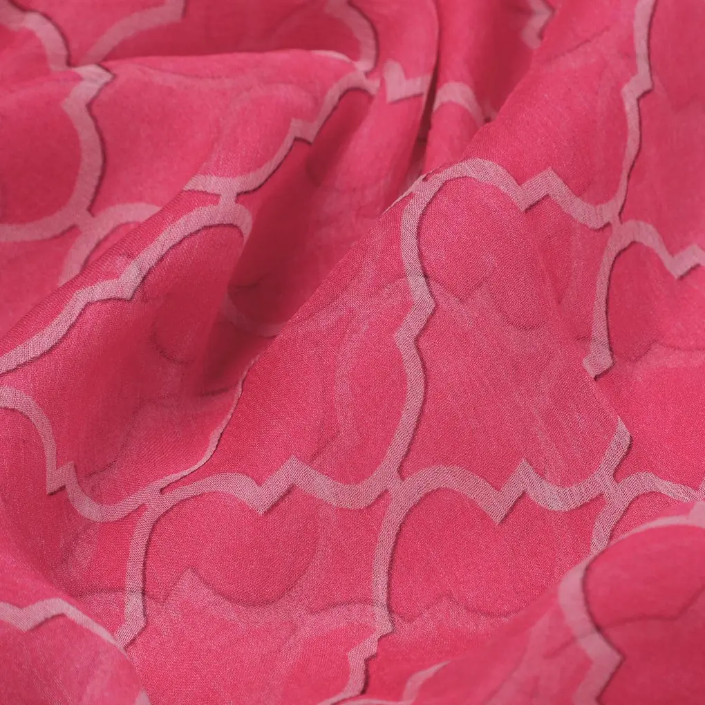 Pink Quatrefoil Patterns Digital Printed Fabric - Pure Chiffon - Image 3