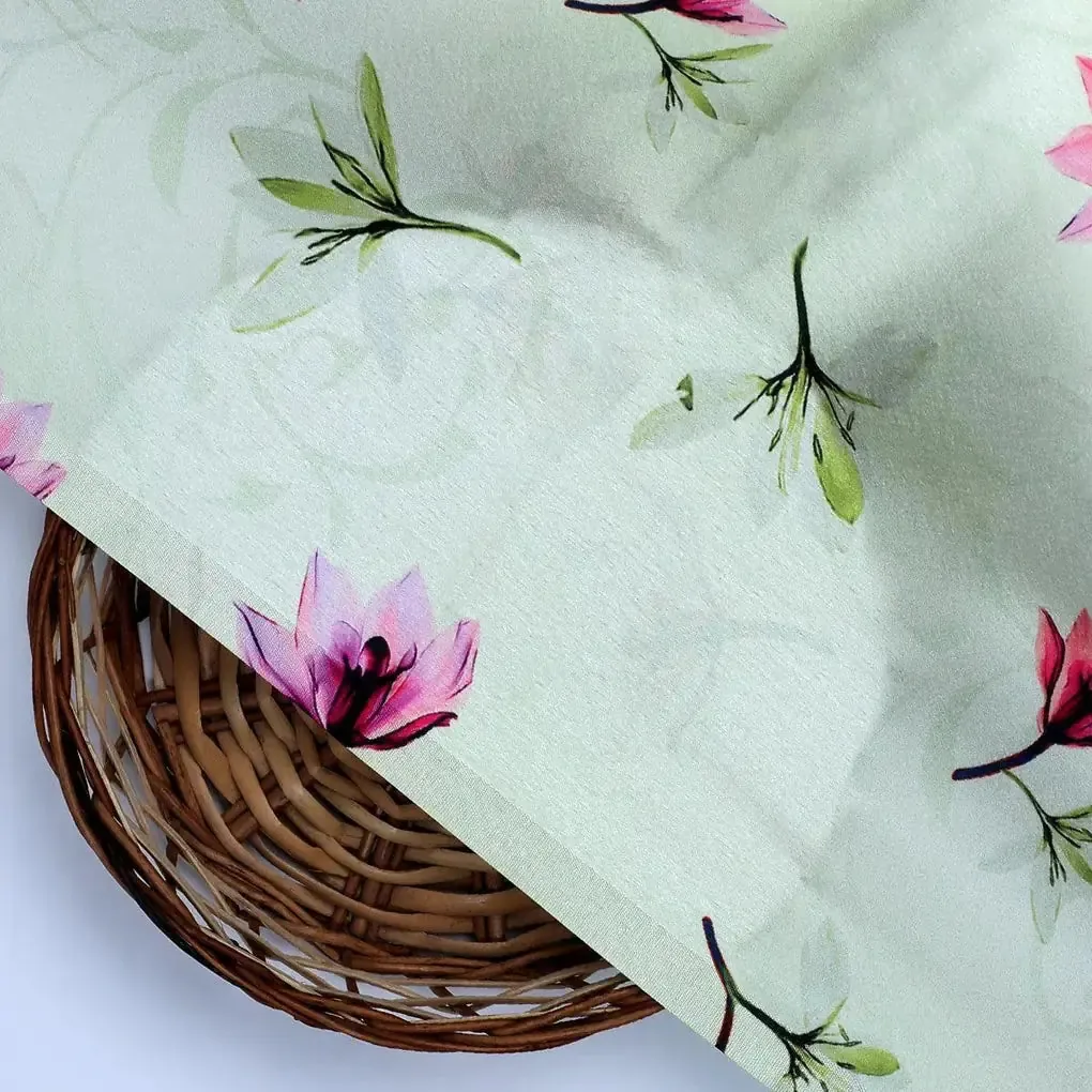 Pink Red Floating Flower On Lemon Yellow Digital Printed Fabric  - Japan Satin - Image 3