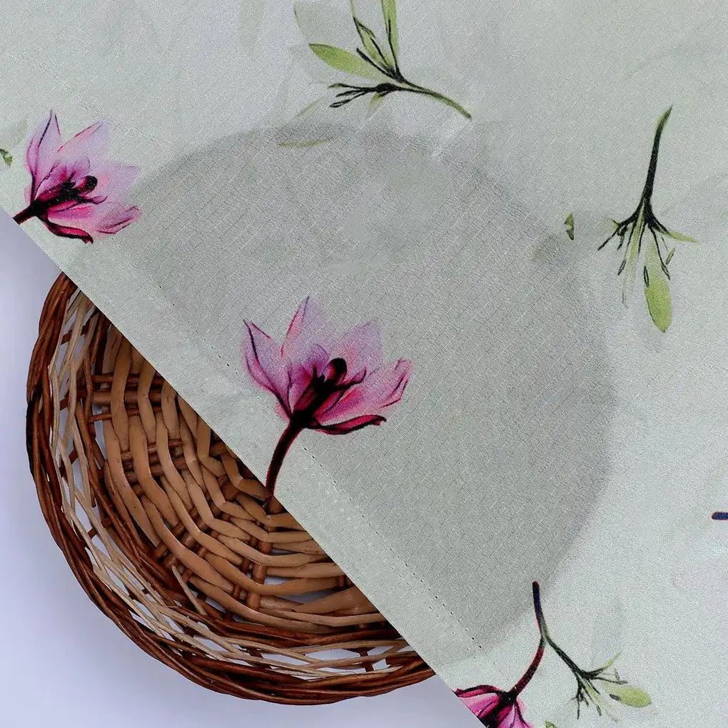 Pink Red Floating Flower On Lemon Yellow Digital Printed Fabric  - Crepe - Image 2