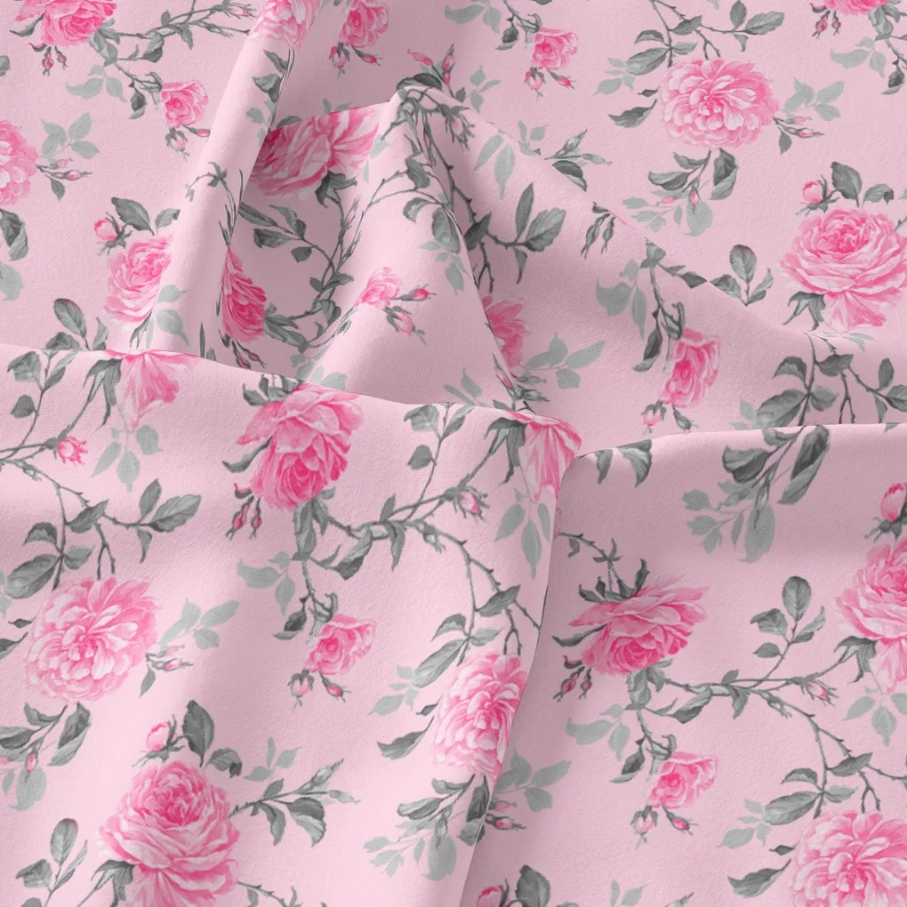 Pink Rose Allover Digital Printed Fabric - Image 3