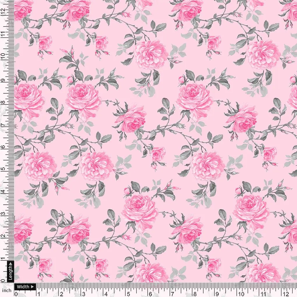 Pink Rose Allover Digital Printed Fabric - Image 4