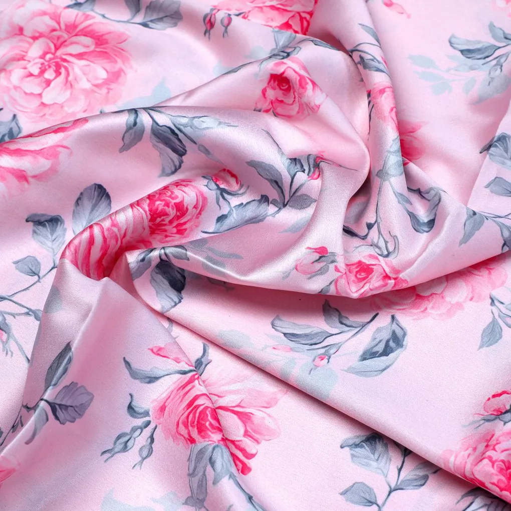 Pink Rose Allover Digital Printed Fabric - Japan Satin - Image 3