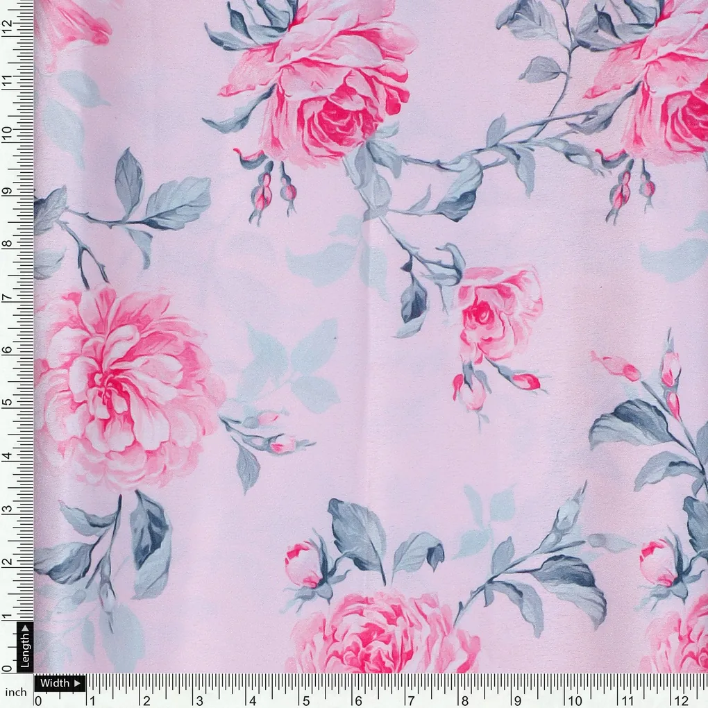 Pink Rose Allover Digital Printed Fabric - Japan Satin - Image 4