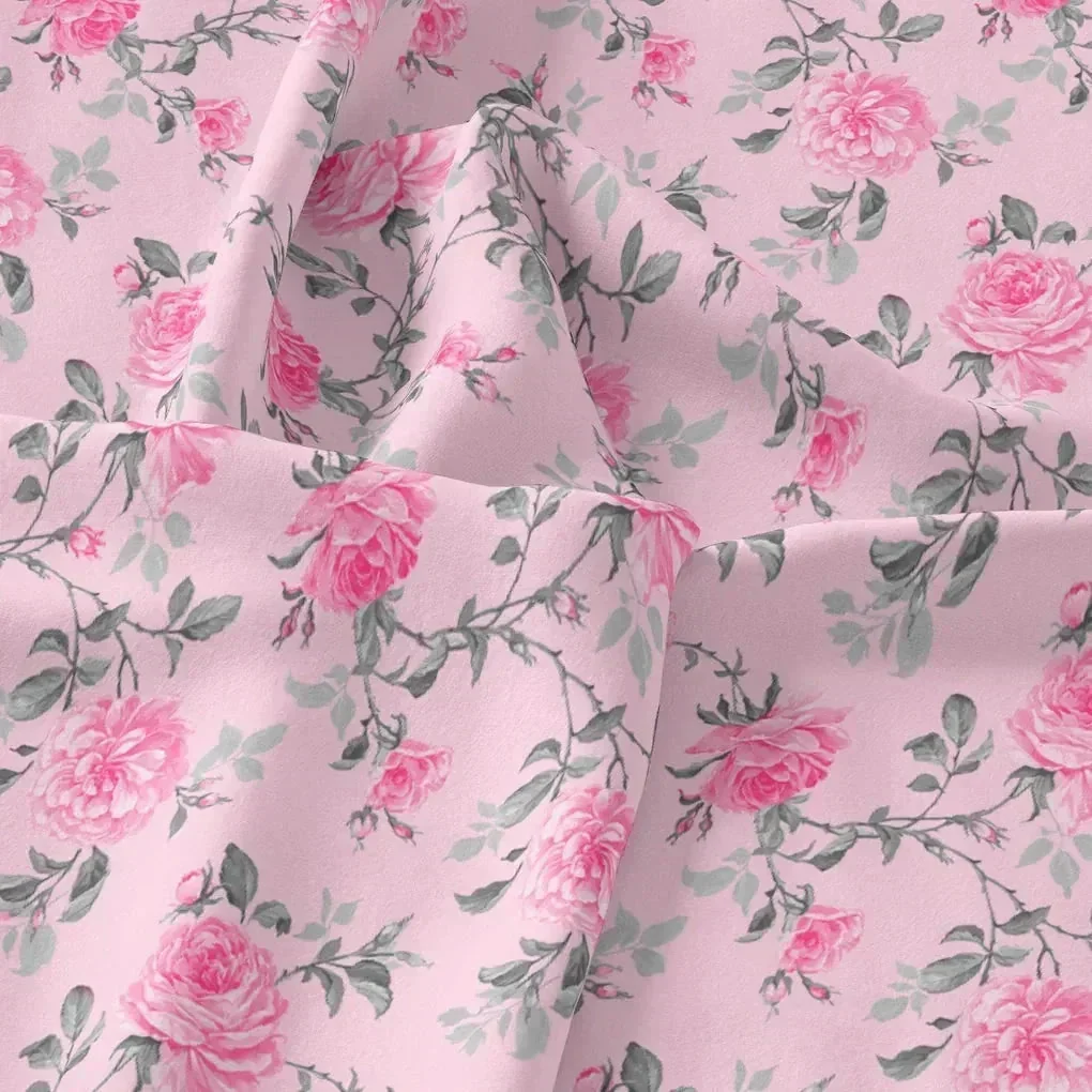 Pink Rose Allover Digital Printed Fabric - Kora Silk - Image 3