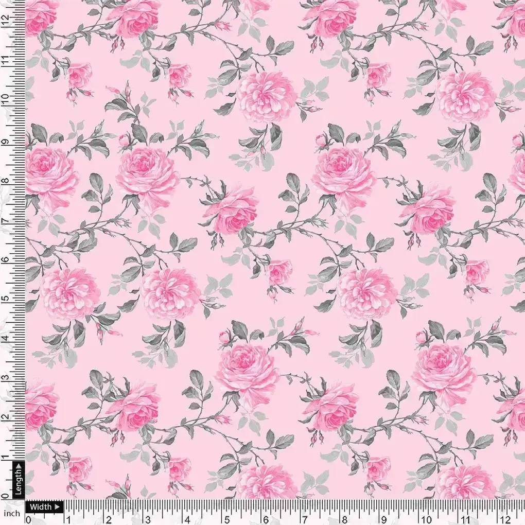 Pink Rose Allover Digital Printed Fabric - Kora Silk - Image 4