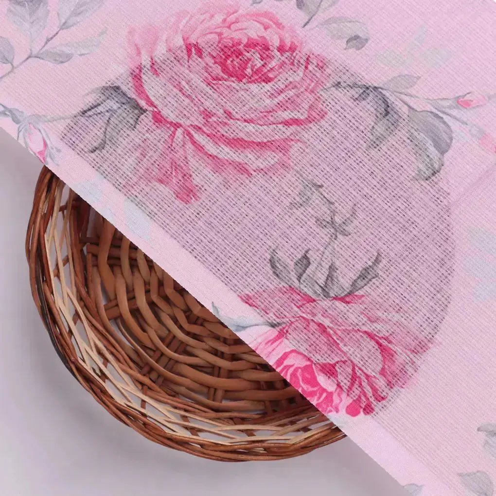 Pink Rose Allover Digital Printed Fabric - Kota Doria - Image 3