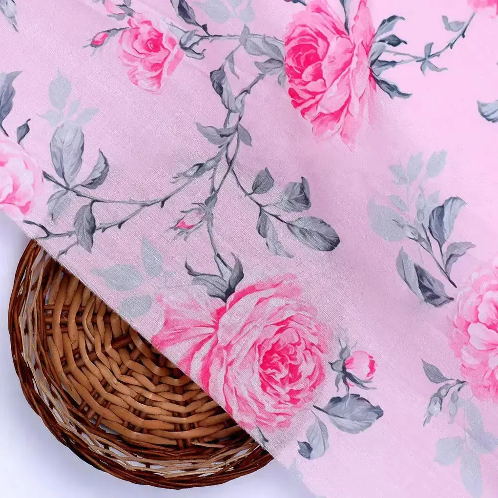 Pink Rose Allover Digital Printed Fabric - Muslin - Image 2