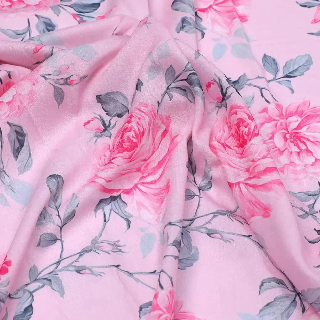 Pink Rose Allover Digital Printed Fabric - Muslin - Image 3
